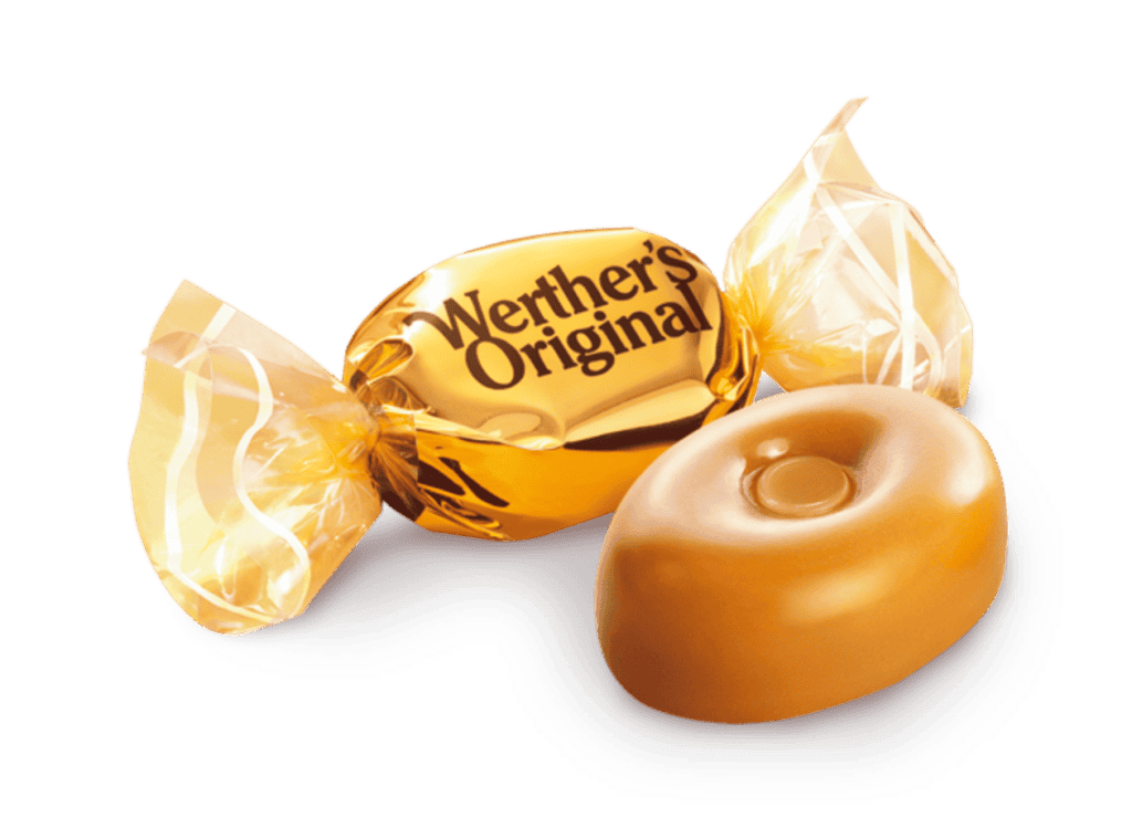Werther's Original candies, one wrapped, one unwrapped.